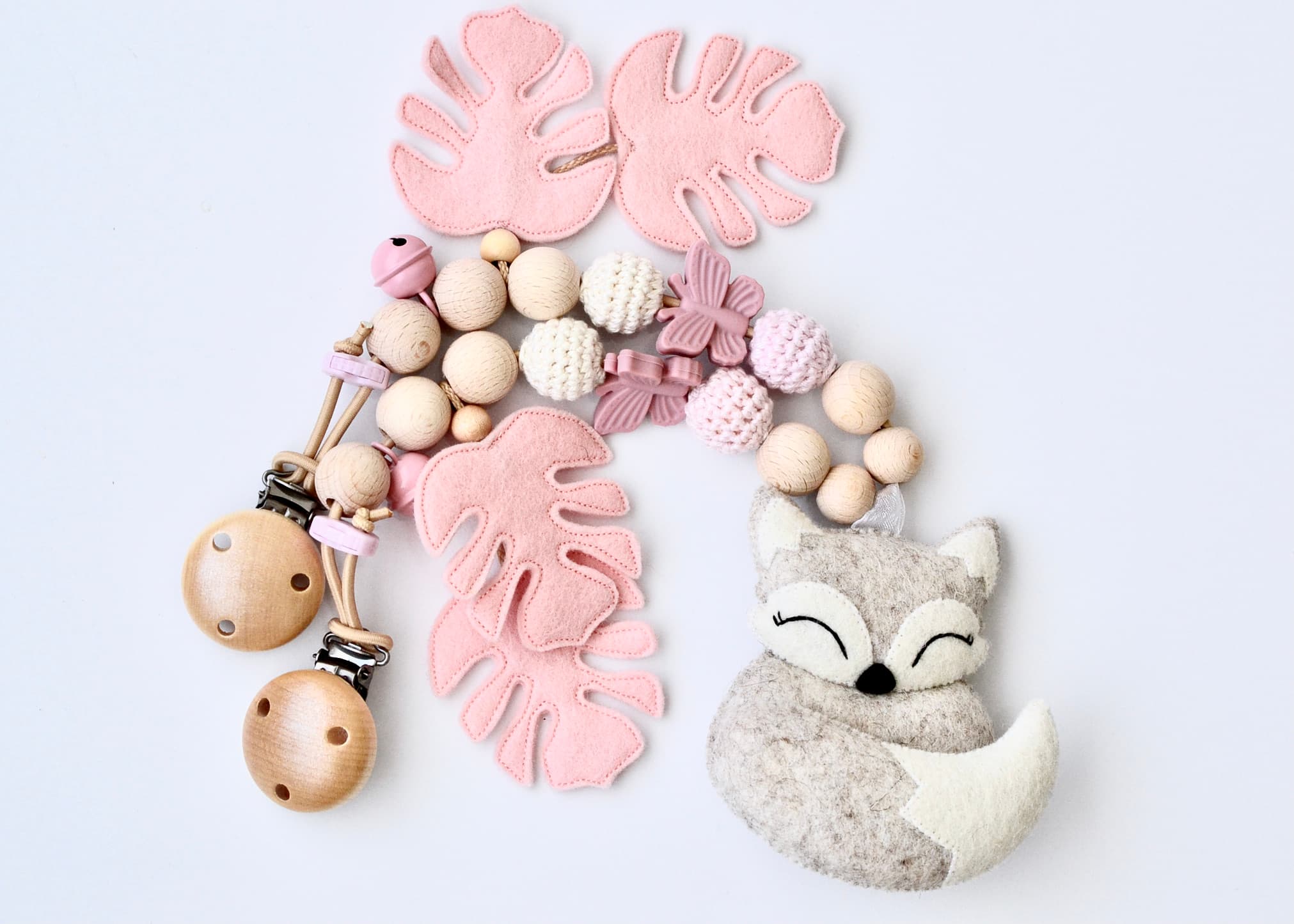 Kinderwagenkette Fuchs Monstera Pink