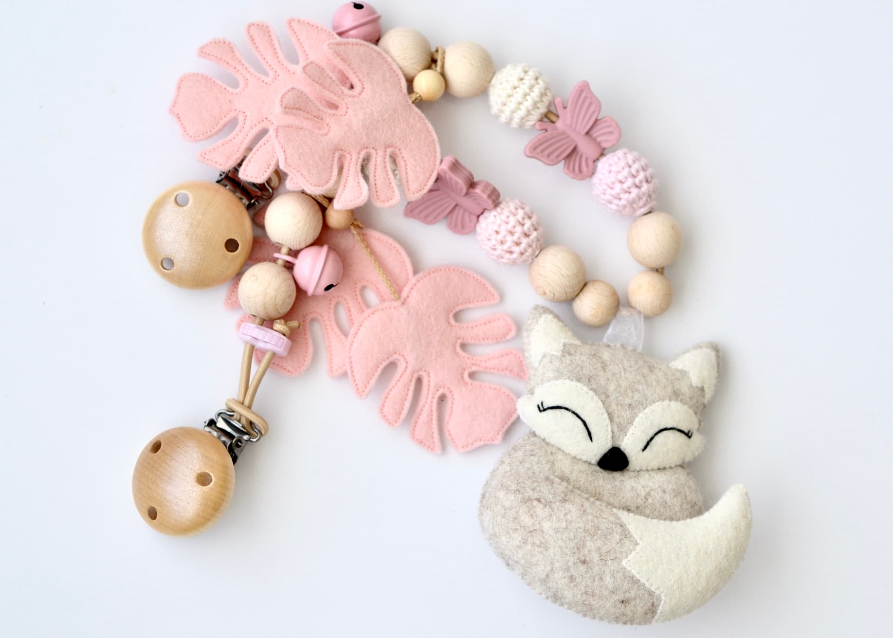 Kinderwagenkette Fuchs Monstera Pink - 3