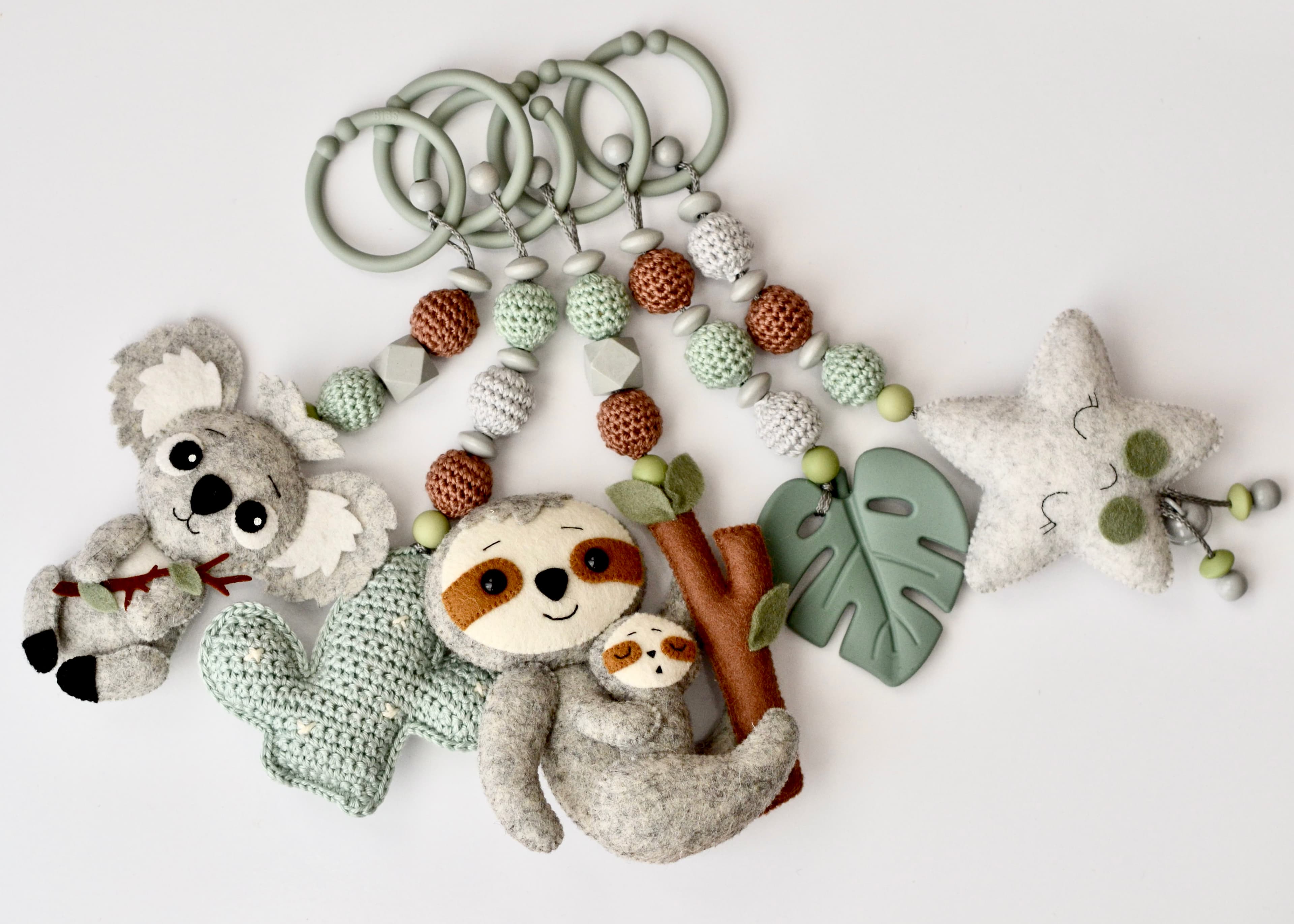 Spielbogen Set Faultier Koala Monstera Stern Kaktus, Anhängern Filz