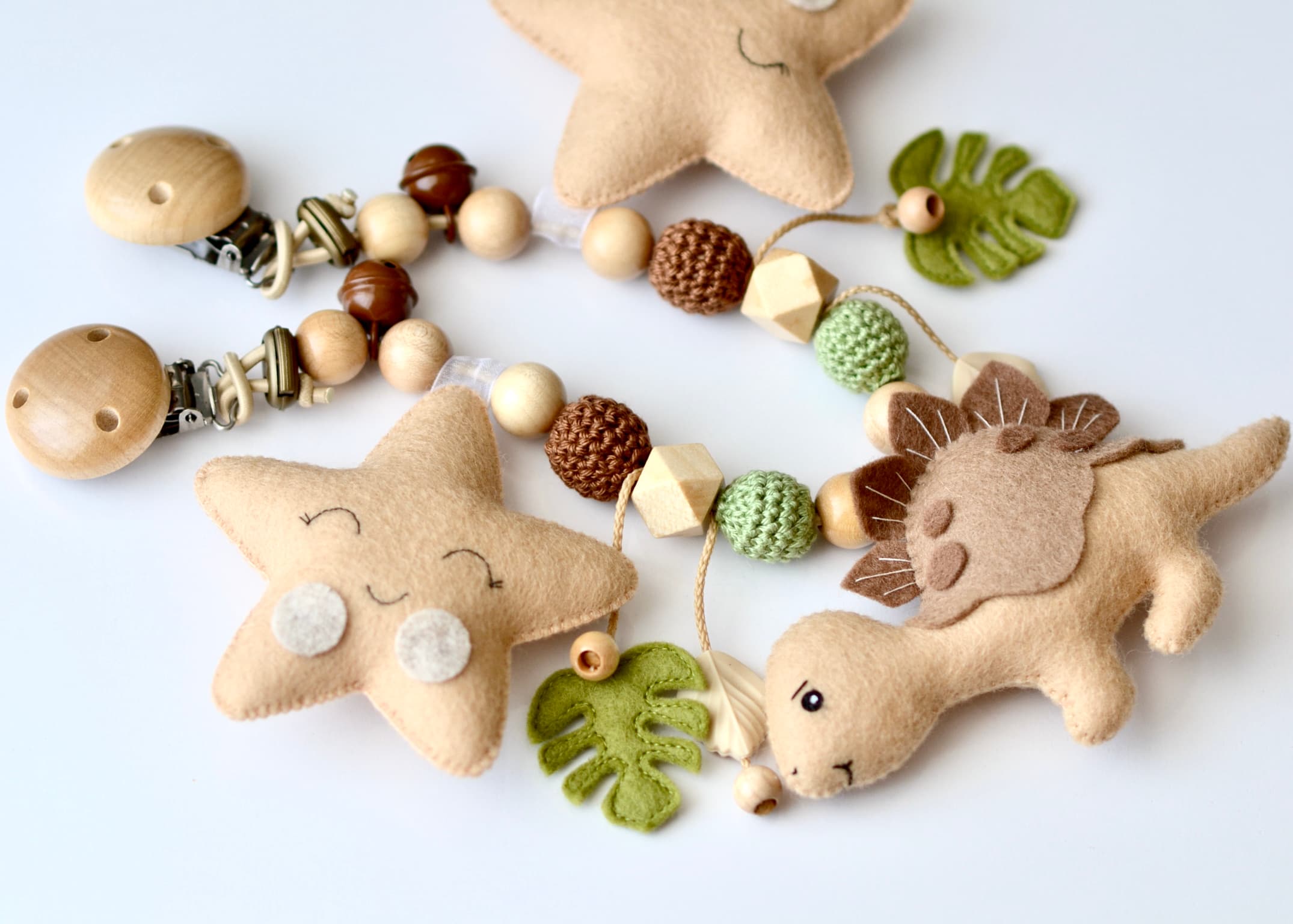 Kinderwagenkette Dino Braun mit Sternen - 2